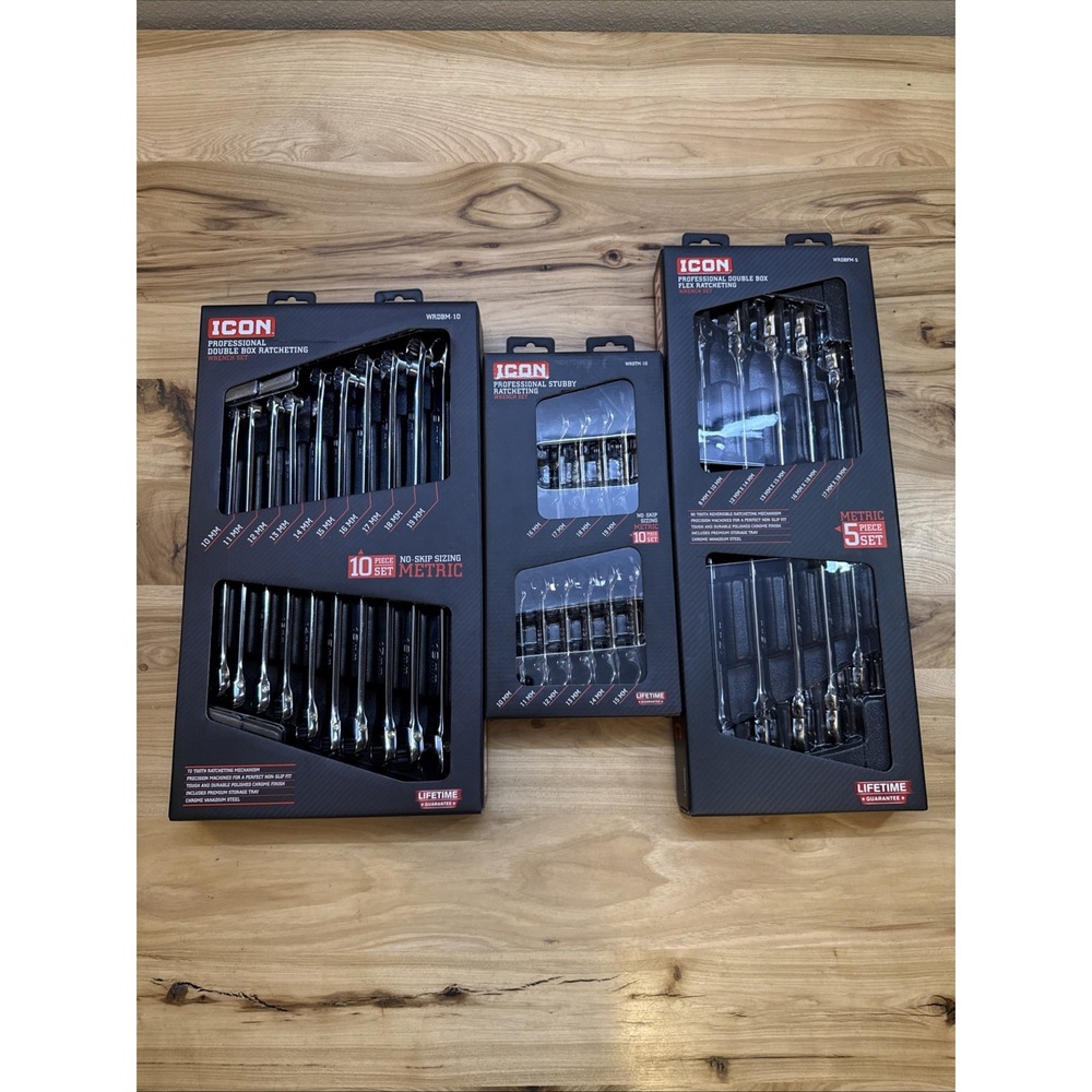 Icon Tools Double Box End Wrench & Flex Head Double Box End & Stubby Ratcheting